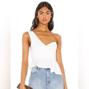 Revolve Superdown Small White Karlie One Shoulder top crop Sleeveless ruffle